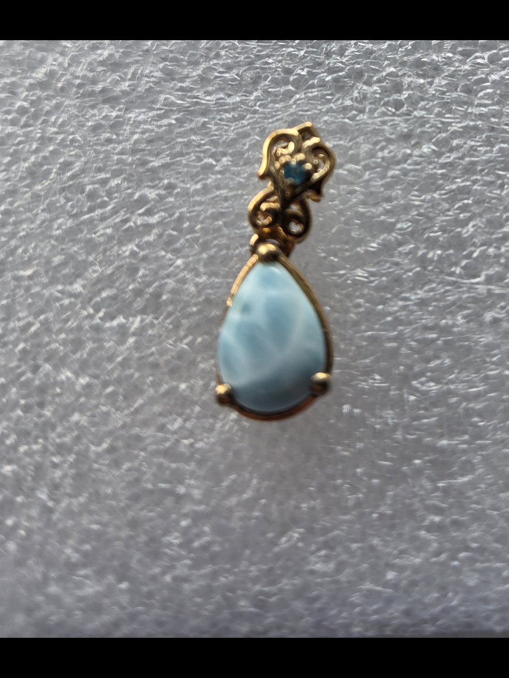 Gold Teardrop Larimar Pendant - Light Blue Stone